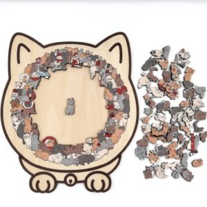 Künstlerisches Katzenpuzzle – Set aus 135 Holzteilen
